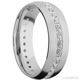 7 mm wide/Domed/14K White Gold band with an Eternity arrangement of 03 carat Round Diamond stones in a Bead Channel setting